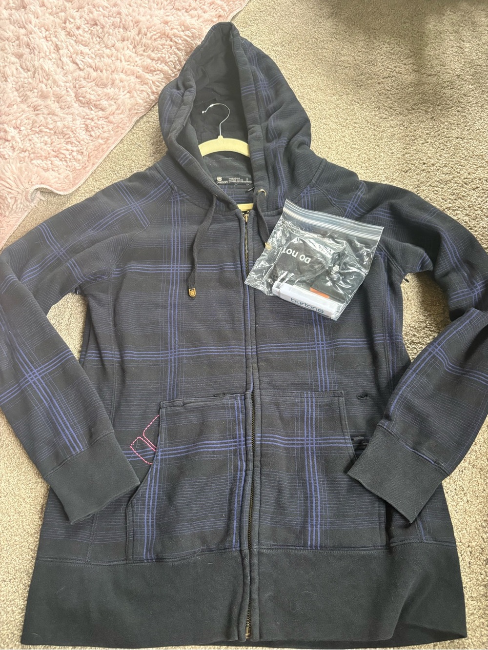 Women's Navy Plaid Zip-Up Hoodie Jacket